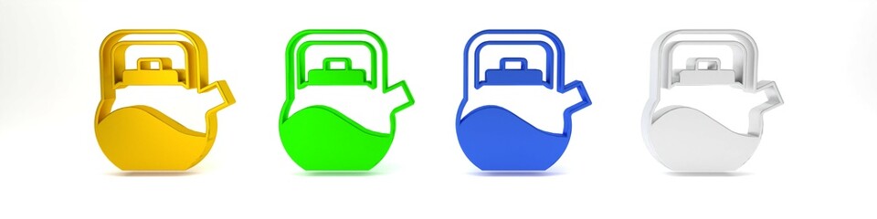 Fototapeta premium Colorful Kettle with handle icon isolated on white background. Teapot icon. Minimalism concept. 3D render illustration