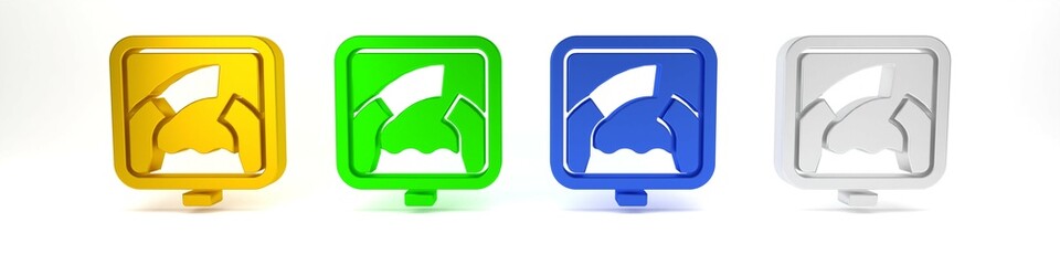 Fototapeta premium Colorful Drawbridge ahead icon isolated on white background. Information road sign. Minimalism concept. 3D render illustration