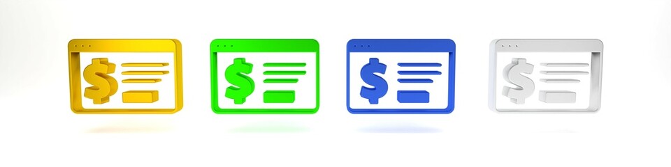 Colorful Online banking with dollar icon isolated on white background. Sending money around the world, money transfer, financial transaction. Minimalism concept. 3D render illustration