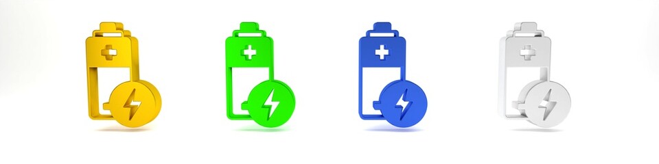 Colorful Battery icon isolated on white background. Lightning bolt symbol. Minimalism concept. 3D render illustration