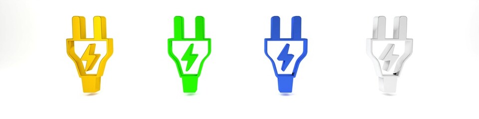 Colorful Electric plug icon isolated on white background. Concept of connection and disconnection of the electricity. Minimalism concept. 3D render illustration