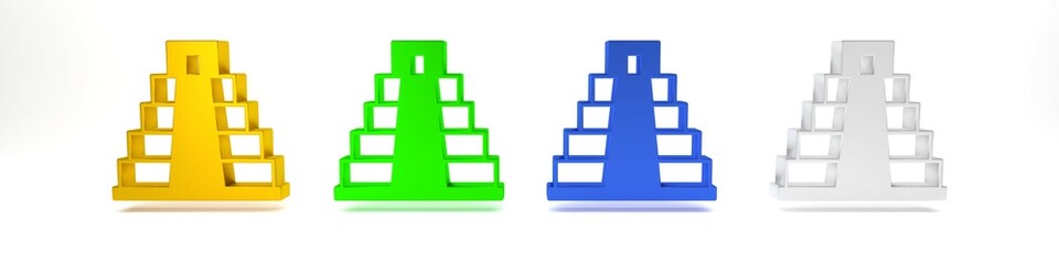Fototapeta premium Colorful Chichen Itza in Mayan icon isolated on white background. Ancient Mayan pyramid. Famous monument of Mexico. Minimalism concept. 3D render illustration