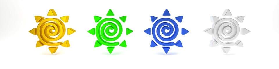 Obraz premium Colorful Sun icon isolated on white background. Summer symbol. Good sunny day. Minimalism concept. 3D render illustration