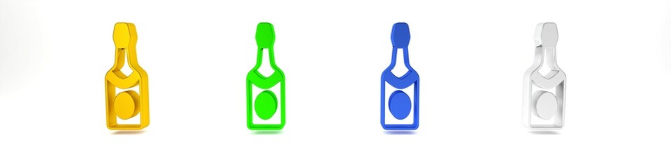 Colorful Champagne bottle icon isolated on white background. Minimalism concept. 3D render illustration