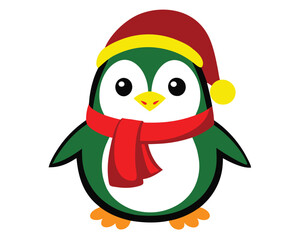 Penguin wearing a Santa clause hat and scarf vector christmas