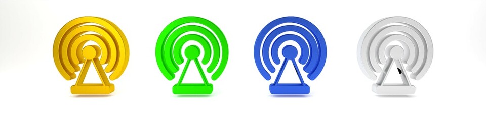 Colorful Radar icon isolated on white background. Search system. Satellite sign. Minimalism concept. 3D render illustration