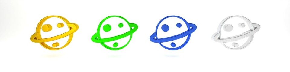 Colorful Planet Saturn with planetary ring system icon isolated on white background. Minimalism concept. 3D render illustration © vector_v