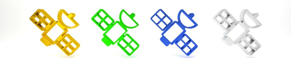 Colorful Satellite icon isolated on white background. Minimalism concept. 3D render illustration