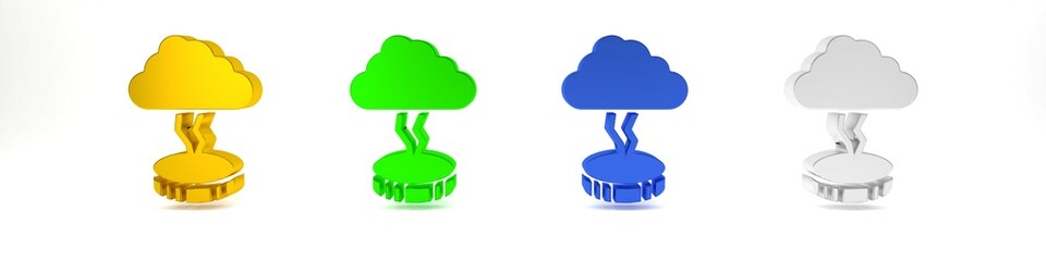 Colorful Storm icon isolated on white background. Cloud and lightning sign. Weather icon of storm. Minimalism concept. 3D render illustration
