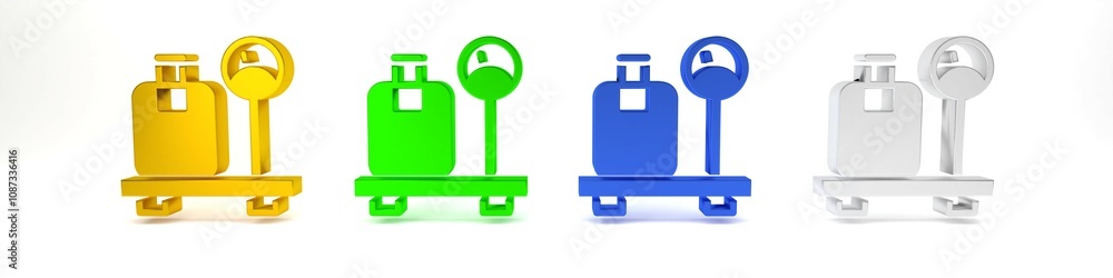 Poster colorful scale with suitcase icon isolated on white background. logistic and delivery. weight of del