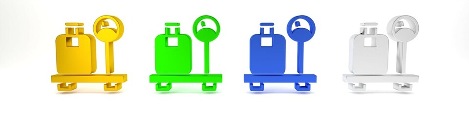 Colorful Scale with suitcase icon isolated on white background. Logistic and delivery. Weight of delivery package on a scale. Minimalism concept. 3D render illustration