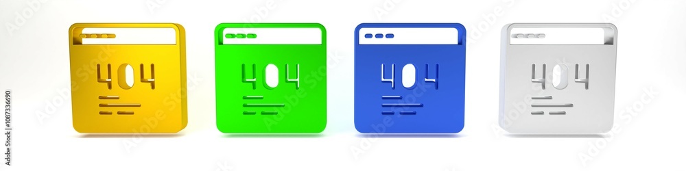 Poster colorful page with a 404 error icon isolated on white background. template reports that the page is 