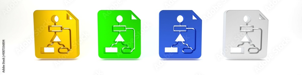 Poster colorful tile flowchart for program design or process management plan icon isolated on white backgro