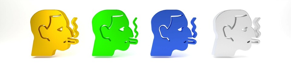 Colorful Man smoking a cigarette icon isolated on white background. Tobacco sign. Minimalism concept. 3D render illustration