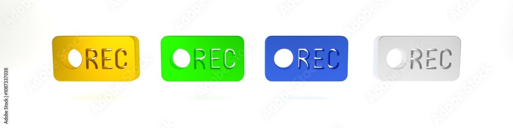Poster colorful record button icon isolated on white background. rec button. minimalism concept. 3d render 