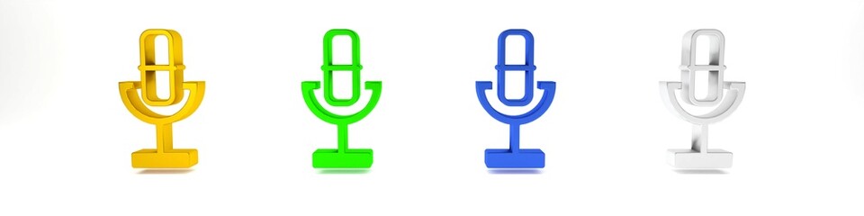 Colorful Microphone icon isolated on white background. On air radio mic microphone. Speaker sign. Minimalism concept. 3D render illustration