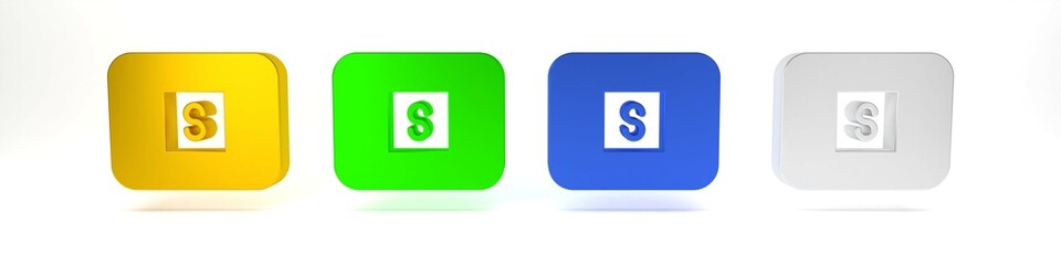 Colorful Stop media button icon isolated on white background. Minimalism concept. 3D render illustration