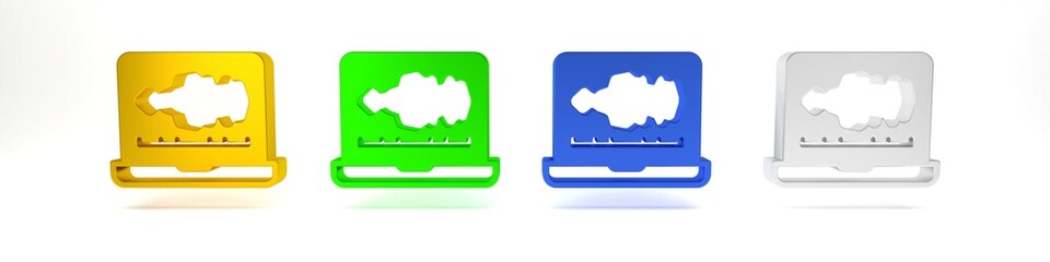 Fototapeta premium Colorful Sound or audio recorder or editor software on laptop icon isolated on white background. Minimalism concept. 3D render illustration