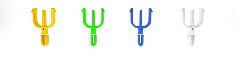 Colorful Neptune Trident icon isolated on white background. Minimalism concept. 3D render illustration