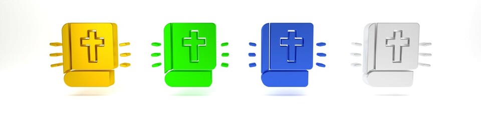 Fototapeta premium Colorful Holy bible book icon isolated on white background. Minimalism concept. 3D render illustration