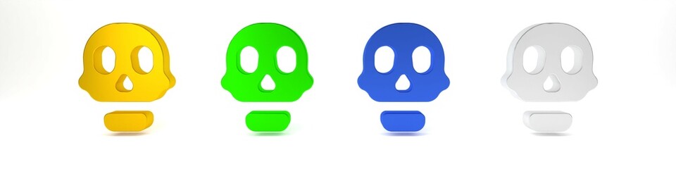 Colorful Skull icon isolated on white background. Happy Halloween party. Minimalism concept. 3D render illustration