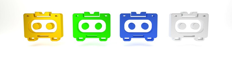 Colorful Retro audio cassette tape icon isolated on white background. Minimalism concept. 3D render illustration