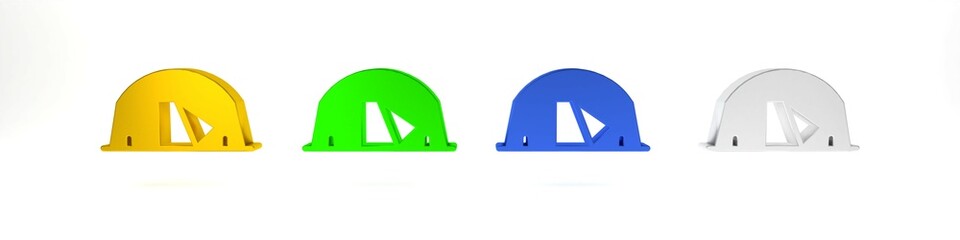 Fototapeta premium Colorful Tourist tent icon isolated on white background. Camping symbol. Minimalism concept. 3D render illustration