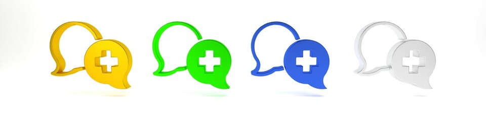 Colorful Dialogue with the doctor icon isolated on white background. Doctor and patient dialog. Consulting about medical health services. Minimalism concept. 3D render illustration