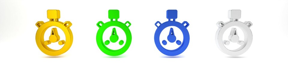 Colorful Stopwatch icon isolated on white background. Time timer sign. Chronometer sign. Minimalism concept. 3D render illustration