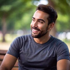 portrait of young smiling indian man at park in bangkok, thailand