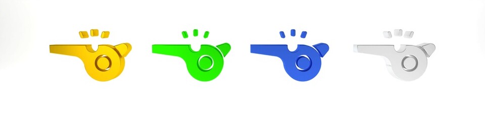 Colorful Whistle icon isolated on white background. Referee symbol. Fitness and sport sign. Minimalism concept. 3D render illustration