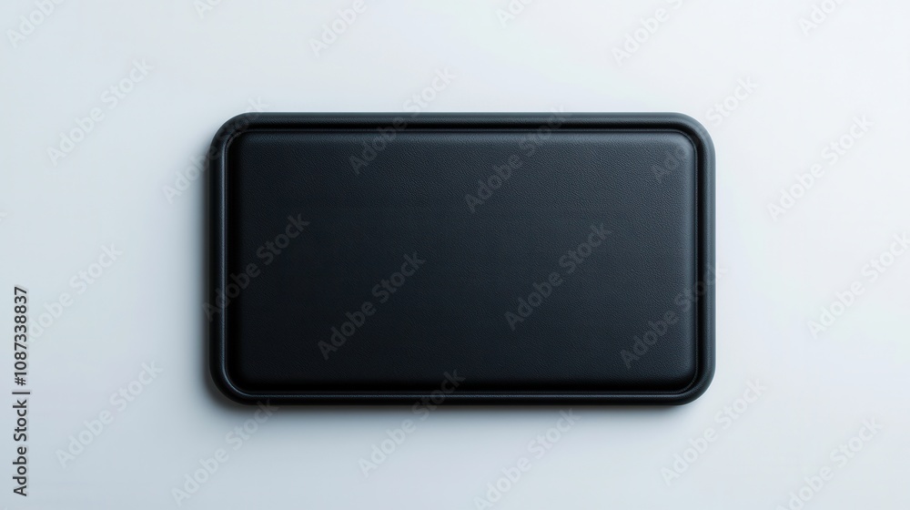 Poster a minimalist black rectangular object placed on a light background, emphasizing simplicity and moder