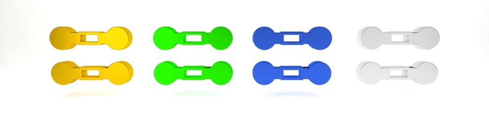 Colorful Dumbbell icon isolated on white background. Muscle lifting, fitness barbell, sports equipment. Minimalism concept. 3D render illustration