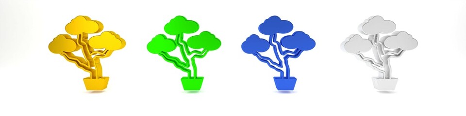 Colorful Japanese bonsai tree icon isolated on white background. Japanese culture, horticulture, olericulture hobby concept. Minimalism concept. 3D render illustration