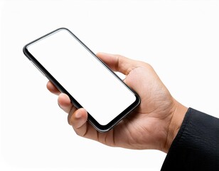 hand holding smart phone isolated on white background remove  clipping path pen tool