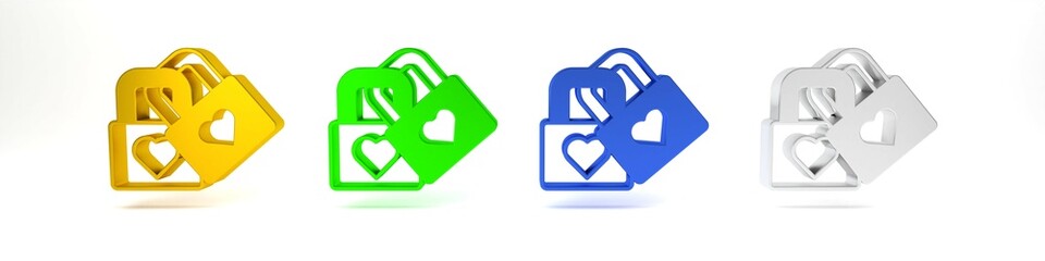 Colorful Lock with heart icon isolated on white background. Locked Heart. Love symbol and keyhole sign. Valentines day symbol. Minimalism concept. 3D render illustration