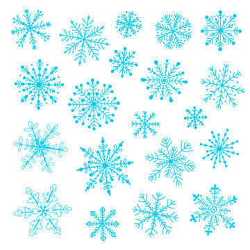 Snowflakes set on a white background. Hand drawn