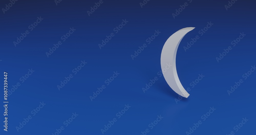 Poster isolated realistic white crescent symbol with shadow. located on the right side of the scene. 3d ill