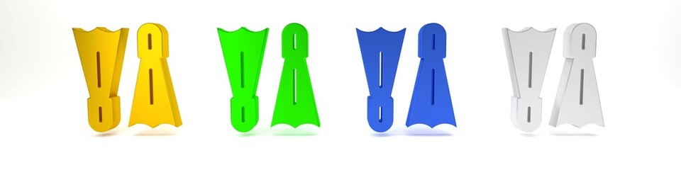 Colorful Rubber flippers for swimming icon isolated on white background. Diving equipment. Extreme sport. Diving underwater equipment. Minimalism concept. 3D render illustration © vector_v