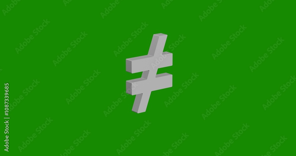 Aufkleber isolated realistic white not equal symbol front view with shadow. 3d illustration on green chroma ke