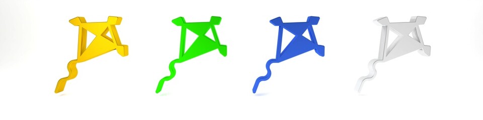 Colorful Kite icon isolated on white background. Minimalism concept. 3D render illustration