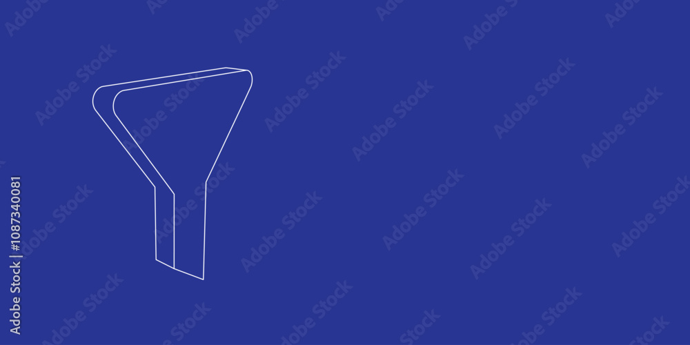 Poster the outline of a large funnel symbol made of white lines on the left. 3d view of the object in persp