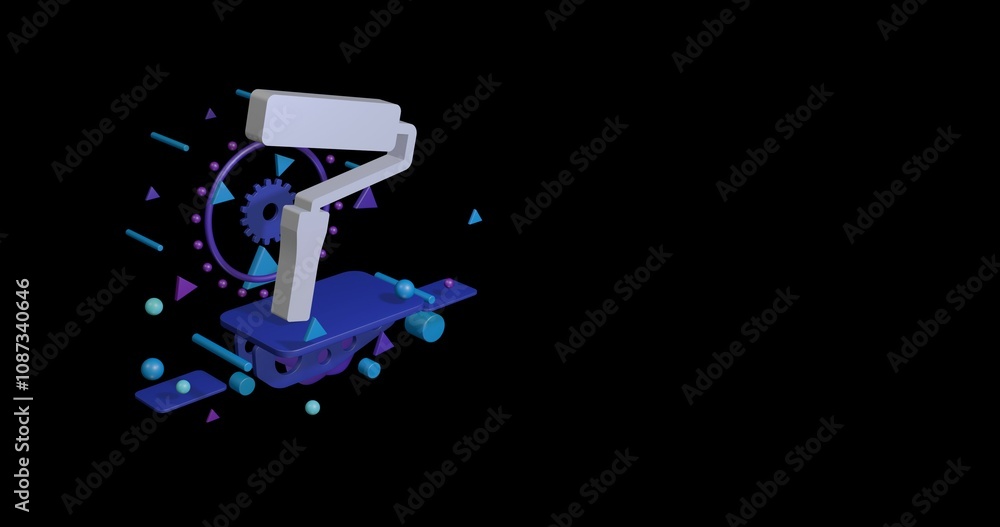 Poster white paint roller symbol on a pedestal of abstract geometric shapes floating in the air. abstract c