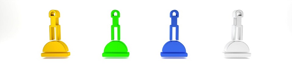 Colorful Rubber plunger with wooden handle for pipe cleaning icon isolated on white background. Toilet plunger. Minimalism concept. 3D render illustration