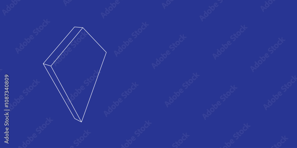 Poster the outline of a large kite symbol made of white lines on the left. 3d view of the object in perspec
