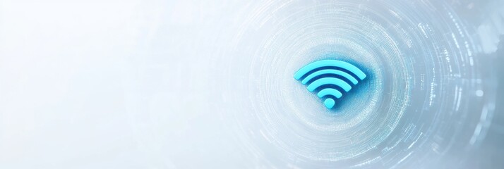 A blue Wi-Fi symbol signifies wireless internet access, highlighted against swirling digital patterns in a contemporary backdrop. Generative AI