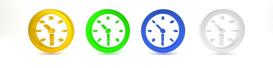 Colorful Clock icon isolated on white background. Time symbol. Minimalism concept. 3D render illustration