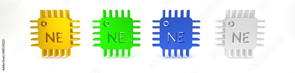 Poster Colorful Computer processor with microcircuits CPU icon isolated on white background. Chip or cpu with circuit board. Micro processor. Minimalism concept. 3D render illustration
