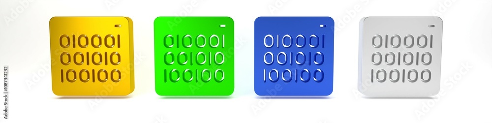 Poster colorful binary code icon isolated on white background. minimalism concept. 3d render illustration