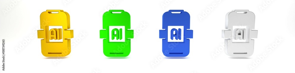 Poster colorful artificial intelligence ai icon isolated on white background. machine learning, cloud compu
